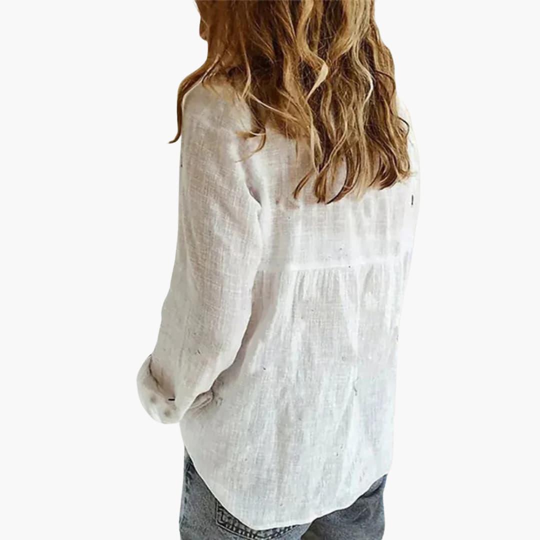Women's Linen Style Long Sleeve Shirt | Lightweight Casual Button Down