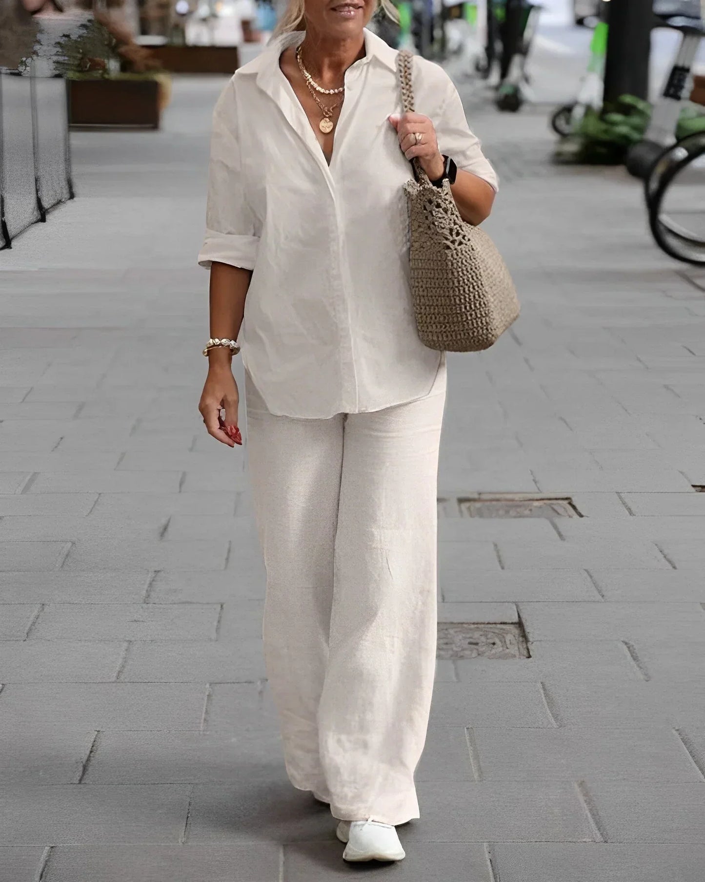 Mermaid | Women's 2-Piece Outfit with Button-Down Shirt and Wide-Leg Pants