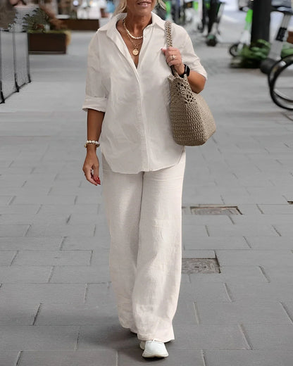 Mermaid | Women's 2-Piece Outfit with Button-Down Shirt and Wide-Leg Pants