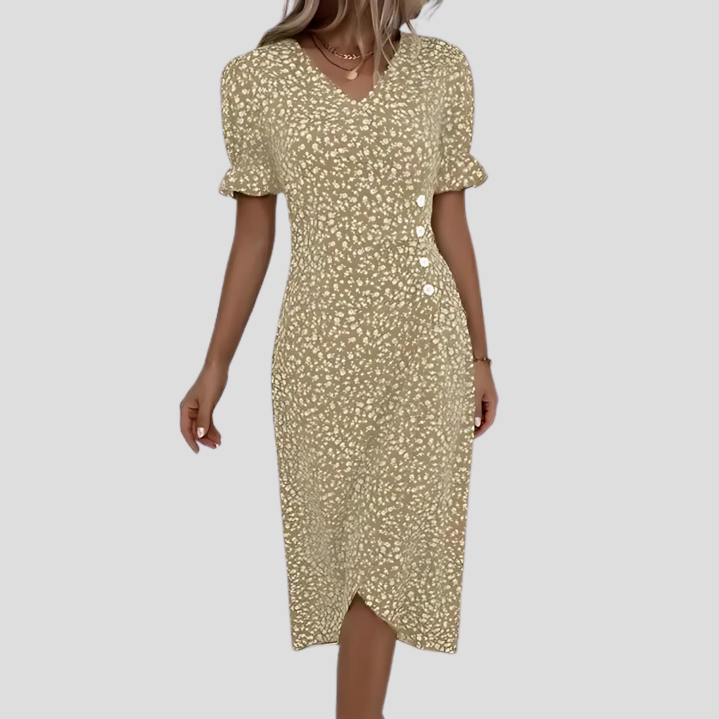 Women's Floral Puff Sleeve Midi Dress | Vintage Beach Style