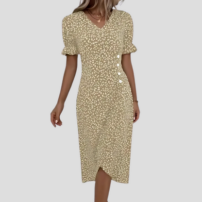 Women's Floral Puff Sleeve Midi Dress | Vintage Beach Style