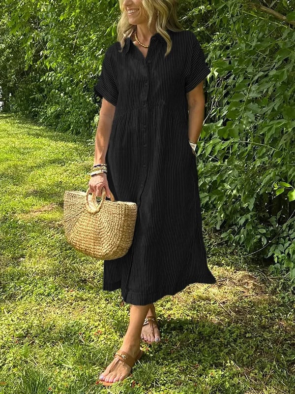 Women's Striped Maxi Shirt Dress | Button-Up Lapel Style
