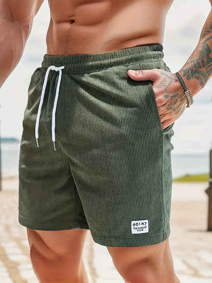 Men's Corduroy Style Summer Shorts | Elastic Waist Straight Fit