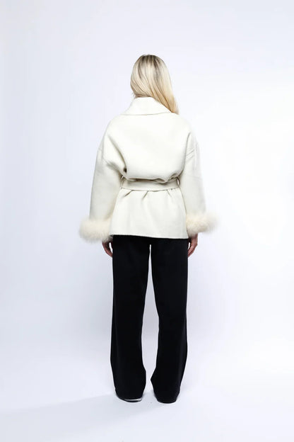 Women's Wrap Coat | Faux Fur Trim Oversized Style