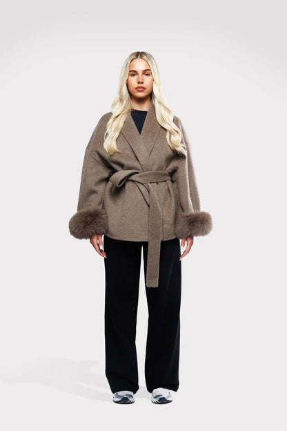 Women's Wrap Coat | Faux Fur Trim Oversized Style