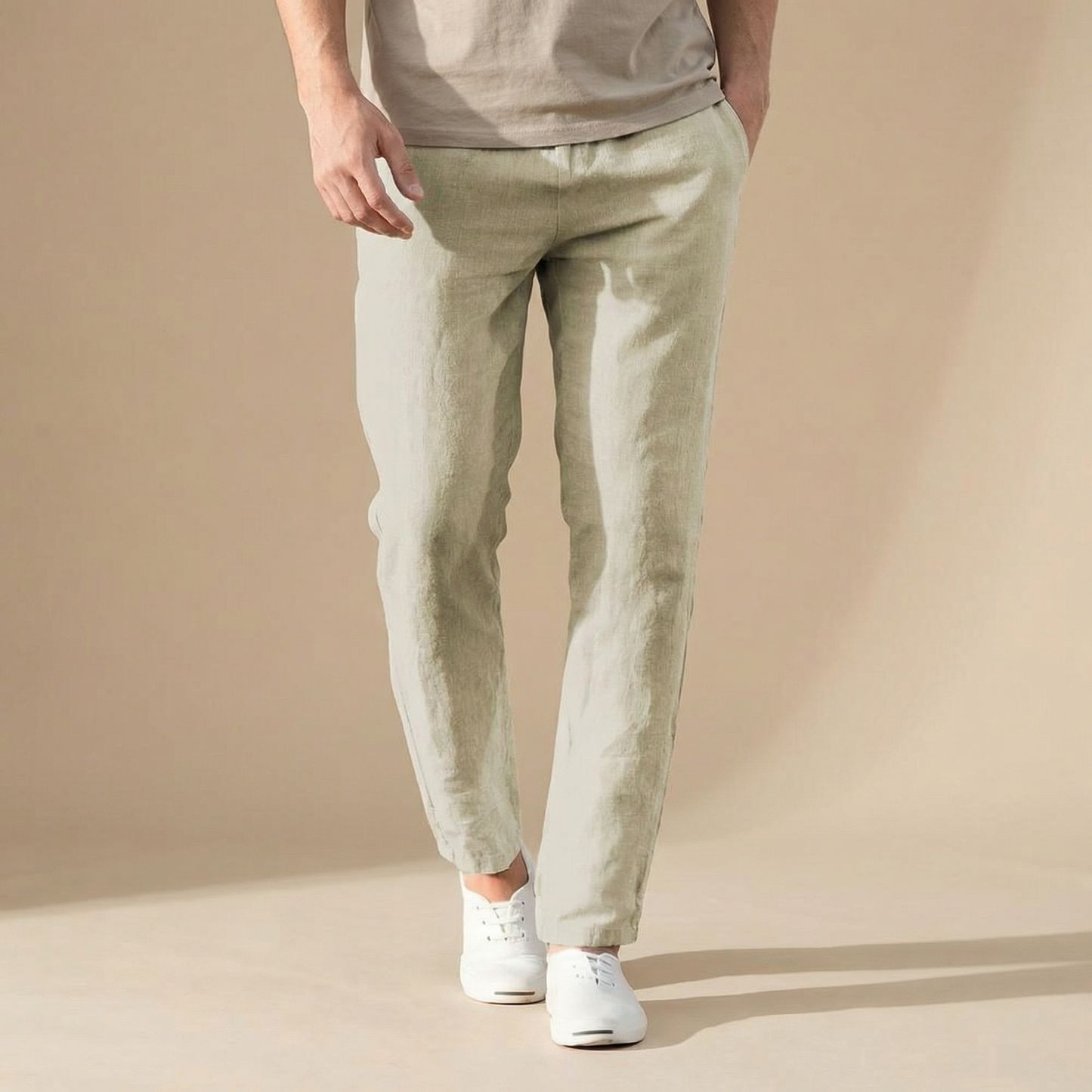 Men's Linen Style Trousers | Breathable Elastic Waist Summer Fit