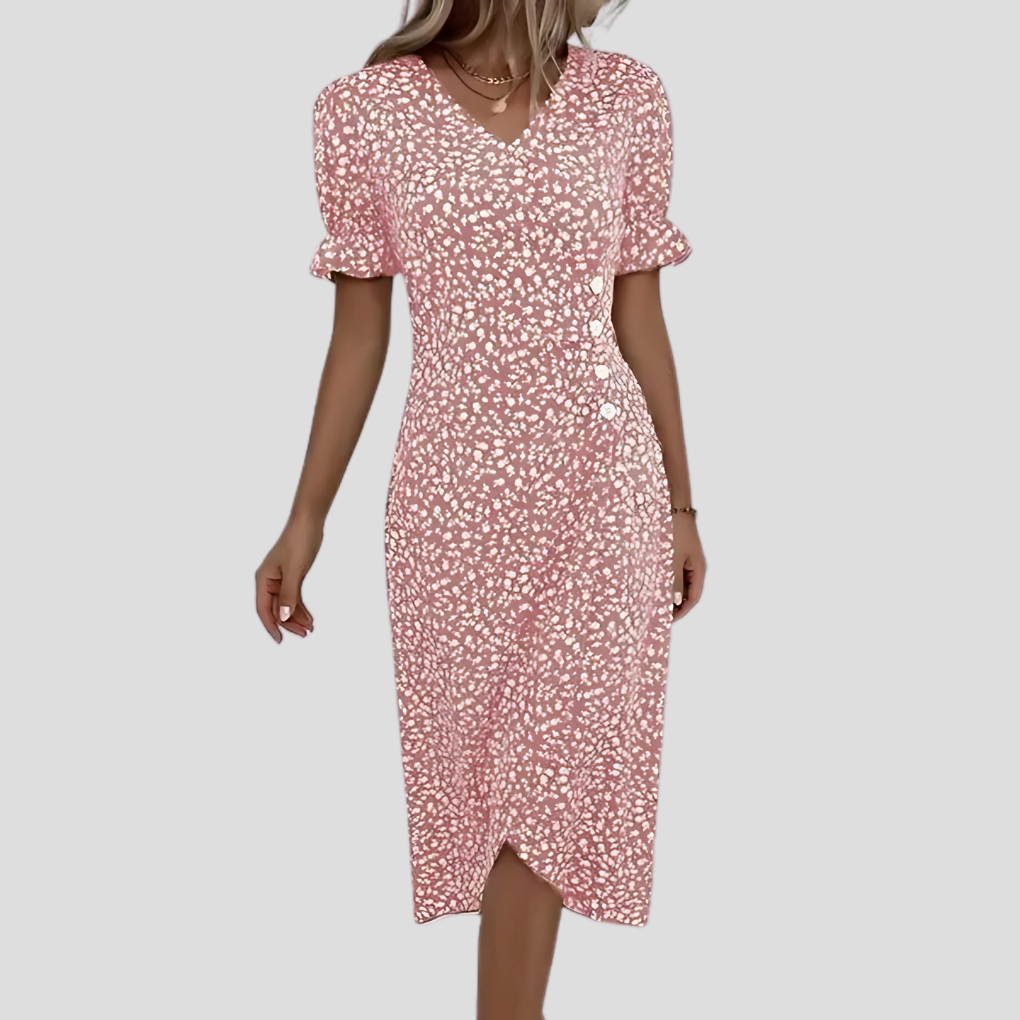 Women's Floral Puff Sleeve Midi Dress | Vintage Beach Style