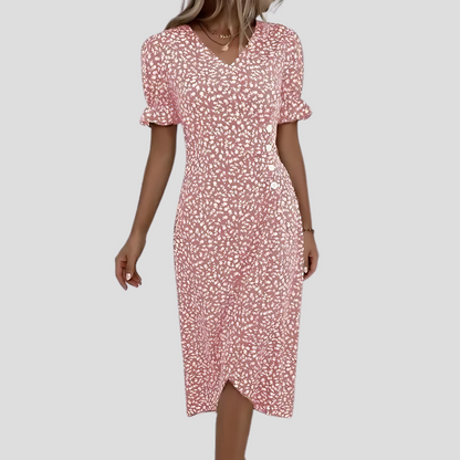 Women's Floral Puff Sleeve Midi Dress | Vintage Beach Style