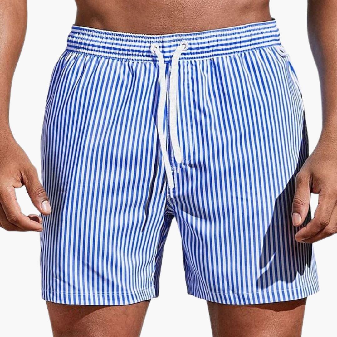 Men's Striped Board Shorts | Elastic Waist Swim Short