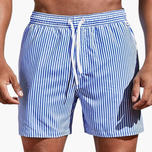 Men's Striped Board Shorts | Elastic Waist Swim Short