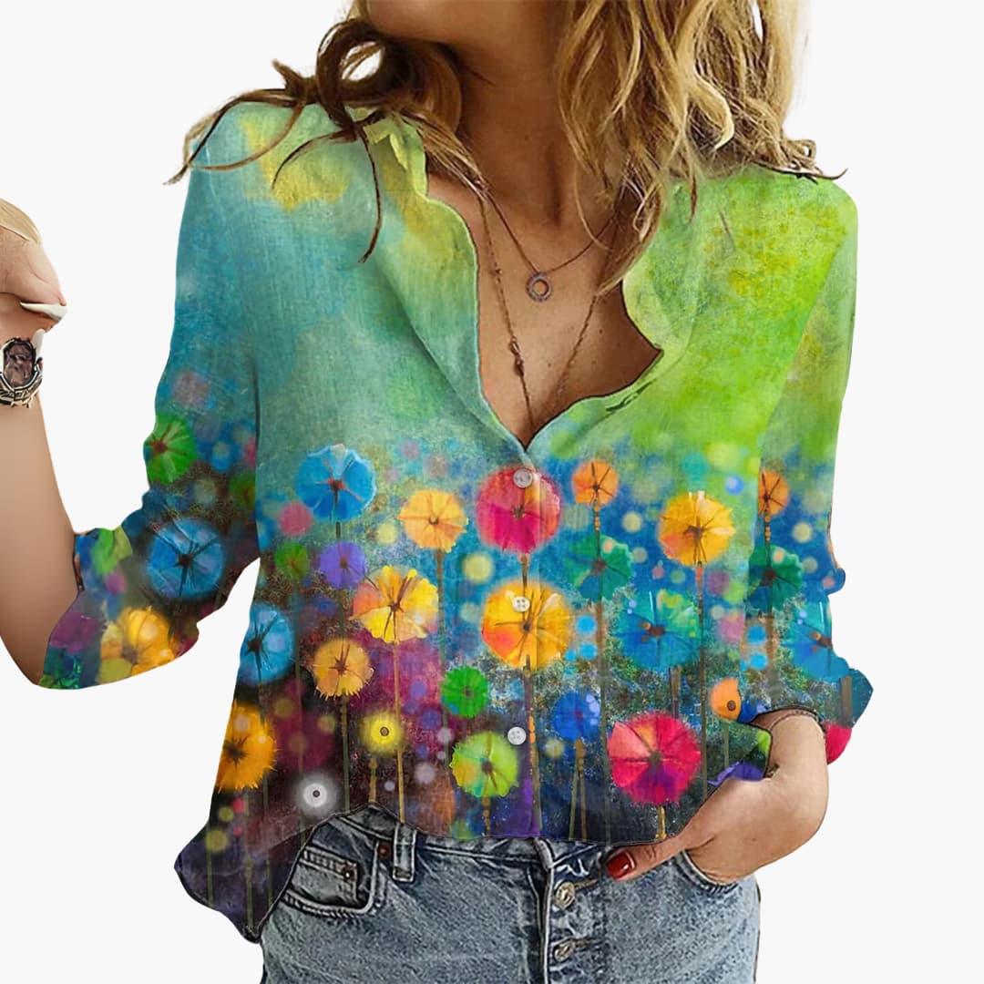 Women's Butterfly Print Blouse | V-Neck Relaxed Fit