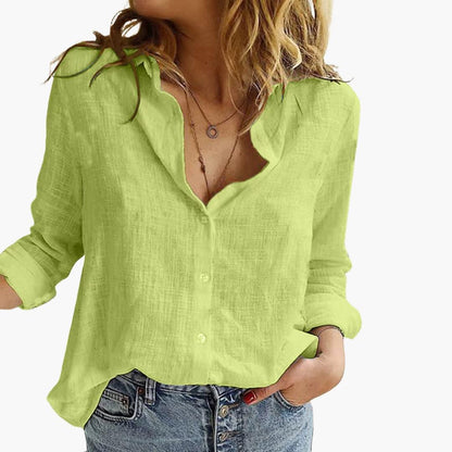 Women's Linen Style Long Sleeve Shirt | Lightweight Casual Button Down