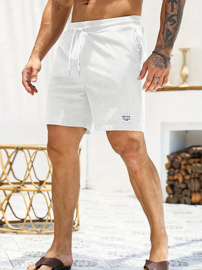 Men's Corduroy Style Summer Shorts | Elastic Waist Straight Fit