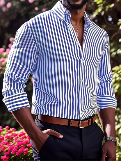 Men's Slim Fit Vertical Stripe Shirt | Smart Casual Button-Down
