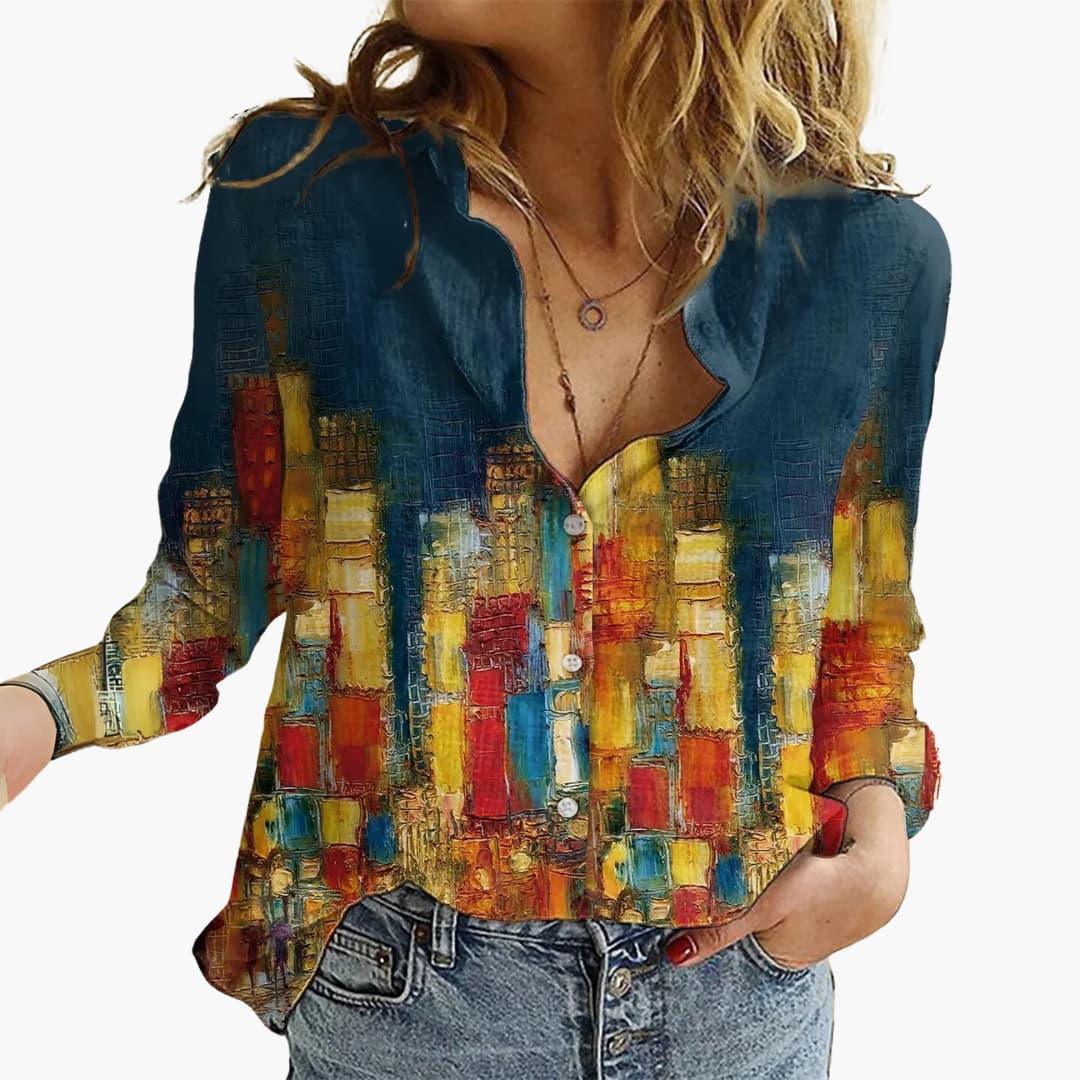 Women's Butterfly Print Blouse | V-Neck Relaxed Fit
