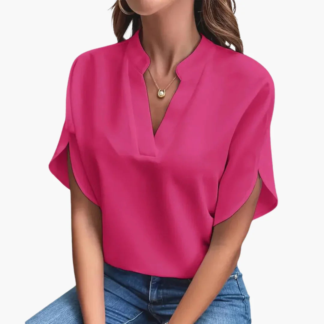 Women's V-Neck Blouse | Short Sleeve Relaxed Fit
