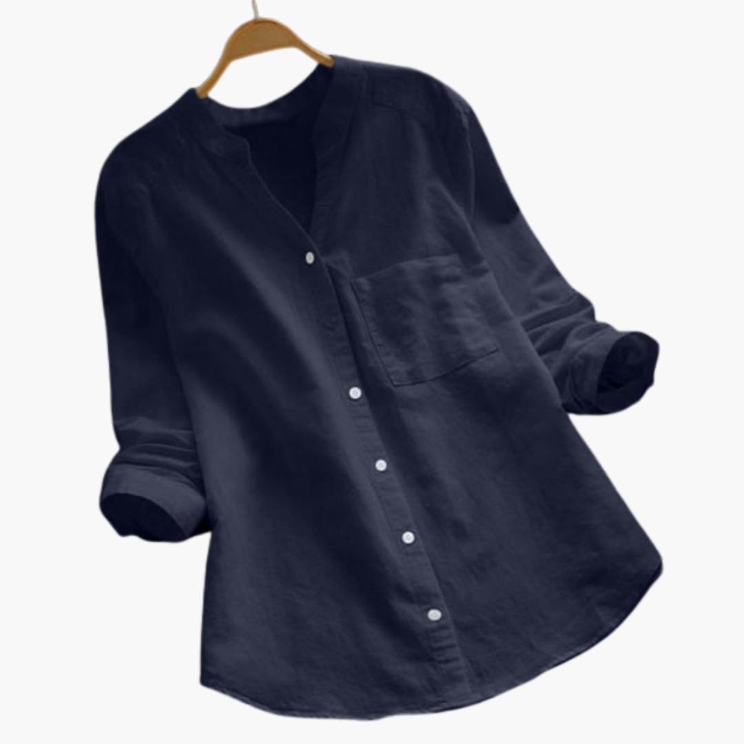 Women's Loose Blouse | Long Sleeve Stand-up Collar Shirt