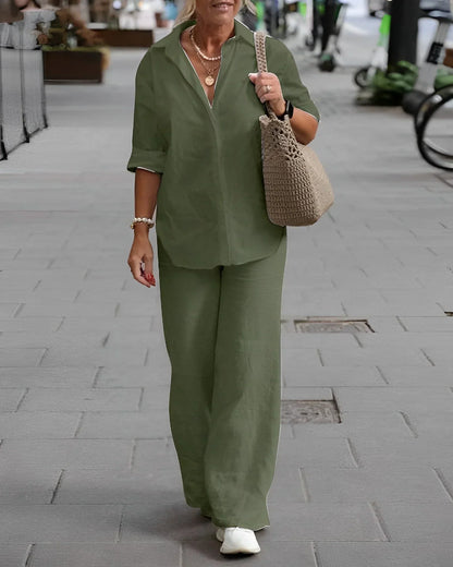 Mermaid | Women's 2-Piece Outfit with Button-Down Shirt and Wide-Leg Pants