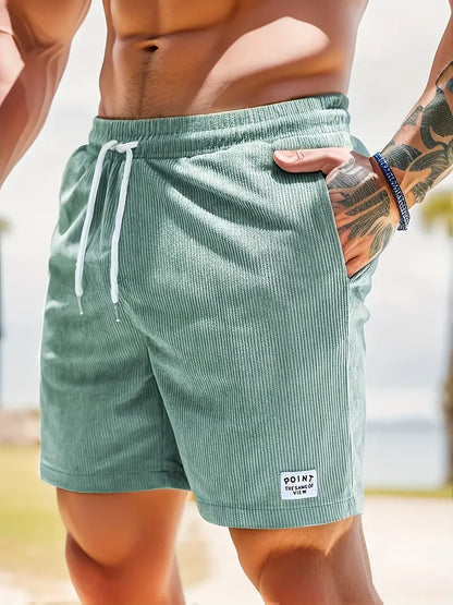 Men's Corduroy Style Summer Shorts | Elastic Waist Straight Fit