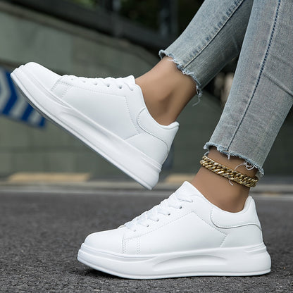 Women's Clean White Leather Style Sneakers