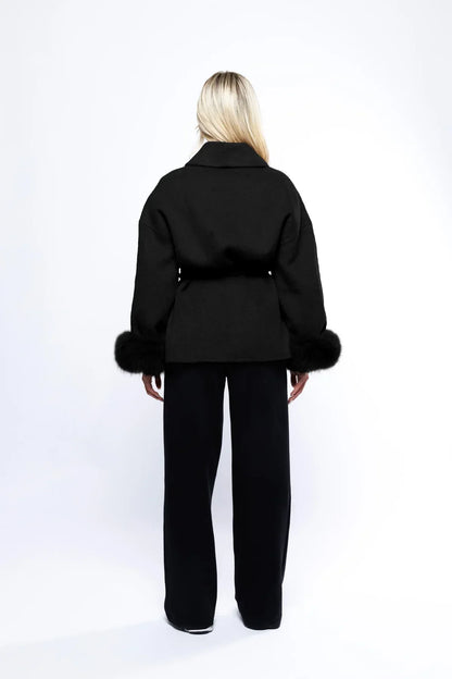 Women's Wrap Coat | Faux Fur Trim Oversized Style