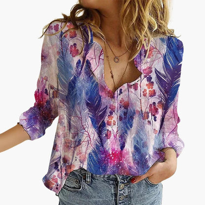 Women's Butterfly Print Blouse | V-Neck Relaxed Fit
