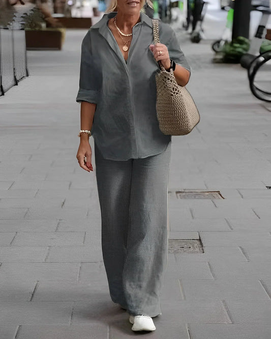 Mermaid | Women's 2-Piece Outfit with Button-Down Shirt and Wide-Leg Pants