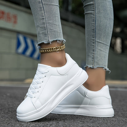 Women's Clean White Leather Style Sneakers
