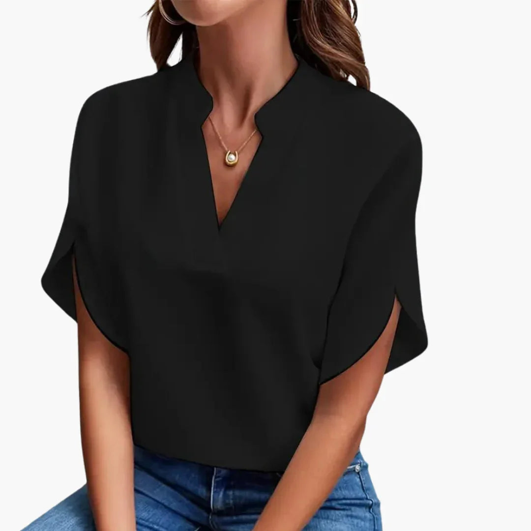 Women's V-Neck Blouse | Short Sleeve Relaxed Fit