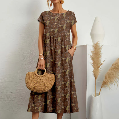 Women's Cotton Linen Blend Midi Dress | Relaxed Cap Sleeve Style
