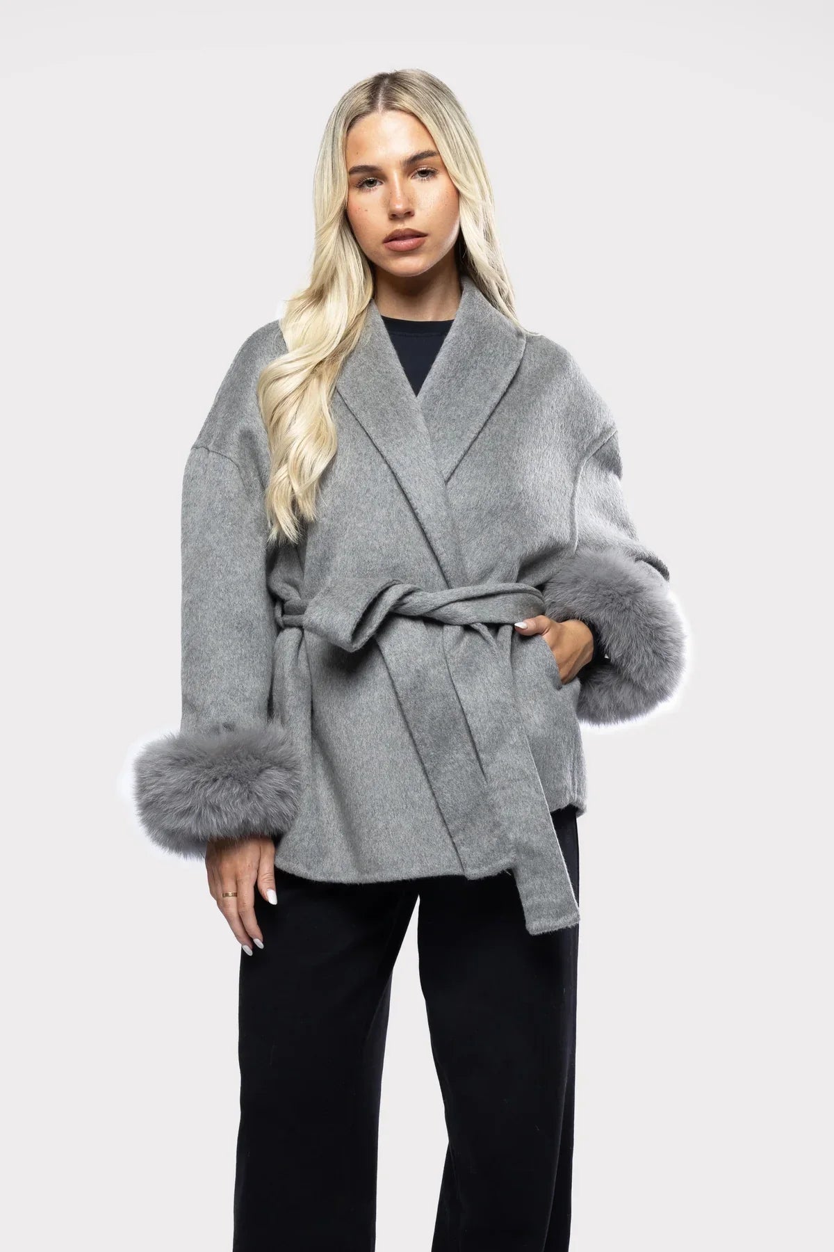 Women's Wrap Coat | Faux Fur Trim Oversized Style