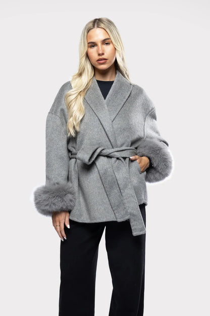 Women's Wrap Coat | Faux Fur Trim Oversized Style