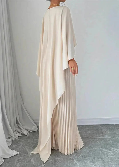 Women's Cape Overlay Maxi Gown | Pleated Wedding Guest Style