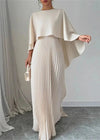 Women's Cape Overlay Maxi Gown | Pleated Wedding Guest Style