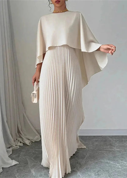 Women's Cape Overlay Maxi Gown | Pleated Wedding Guest Style