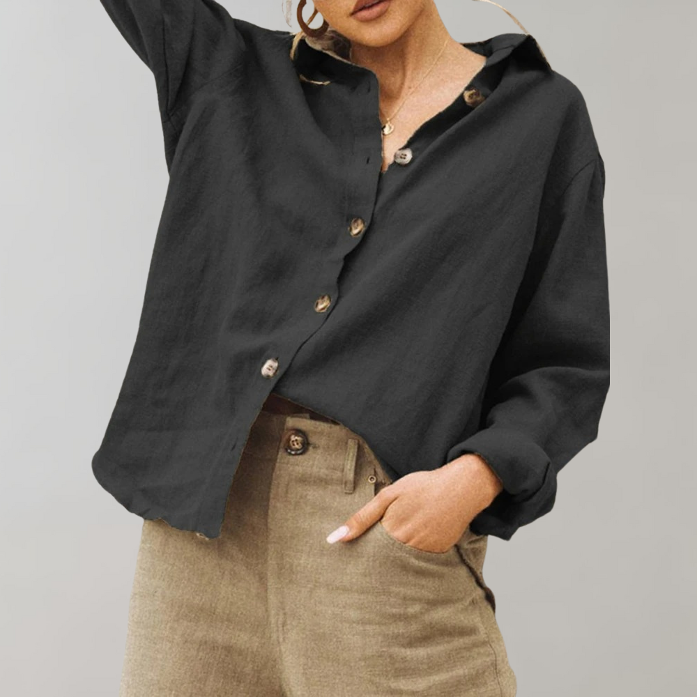 Vintage Cotton Linen Blouse | Relaxed Fit Classic Collar