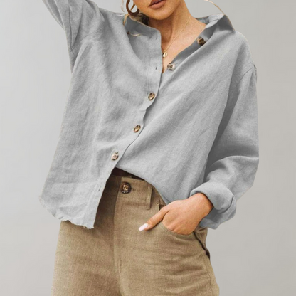 Vintage Cotton Linen Blouse | Relaxed Fit Classic Collar