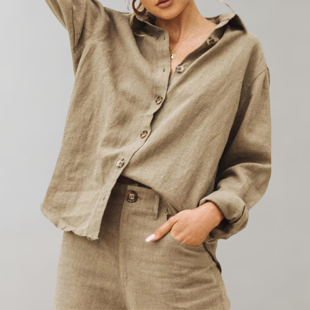 Vintage Cotton Linen Blouse | Relaxed Fit Classic Collar