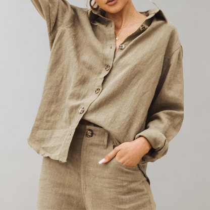 Vintage Cotton Linen Blouse | Relaxed Fit Classic Collar