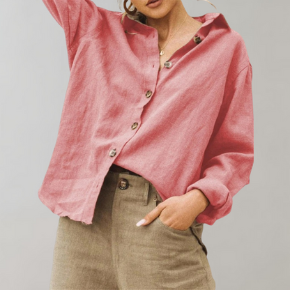 Vintage Cotton Linen Blouse | Relaxed Fit Classic Collar
