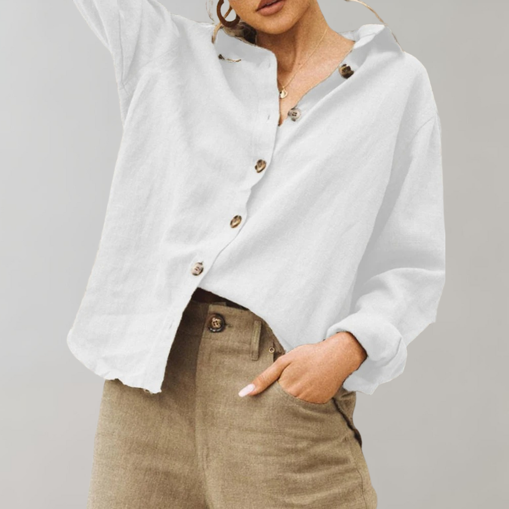Vintage Cotton Linen Blouse | Relaxed Fit Classic Collar