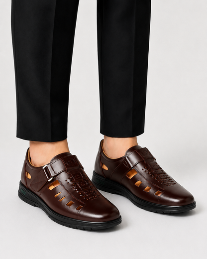 Men's Closed Toe Sandals | Leather Style Adjustable Summer Shoes
