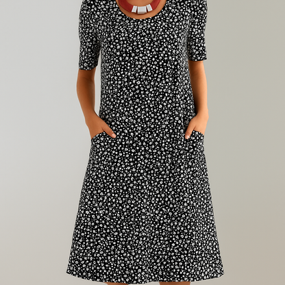 Women's High Waist Floral Midi Dress | With Pockets