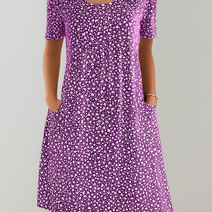 Women's High Waist Floral Midi Dress | With Pockets