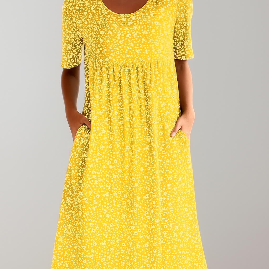 Women's High Waist Floral Midi Dress | With Pockets