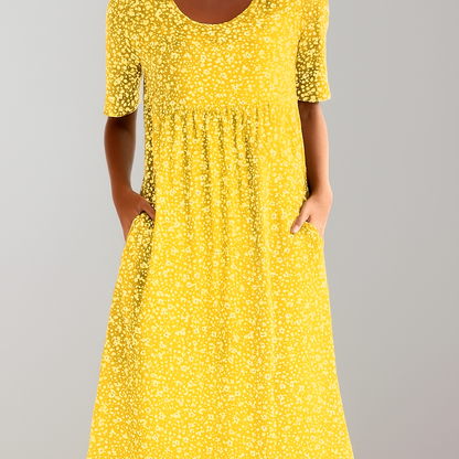 Women's High Waist Floral Midi Dress | With Pockets