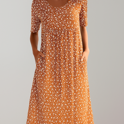 Women's High Waist Floral Midi Dress | With Pockets
