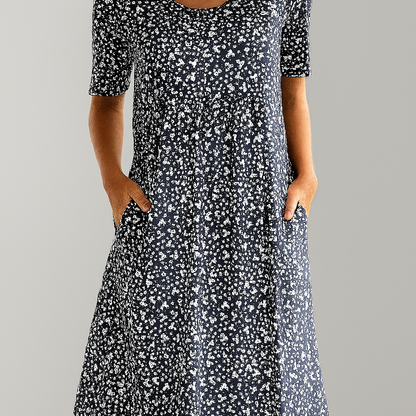 Women's High Waist Floral Midi Dress | With Pockets
