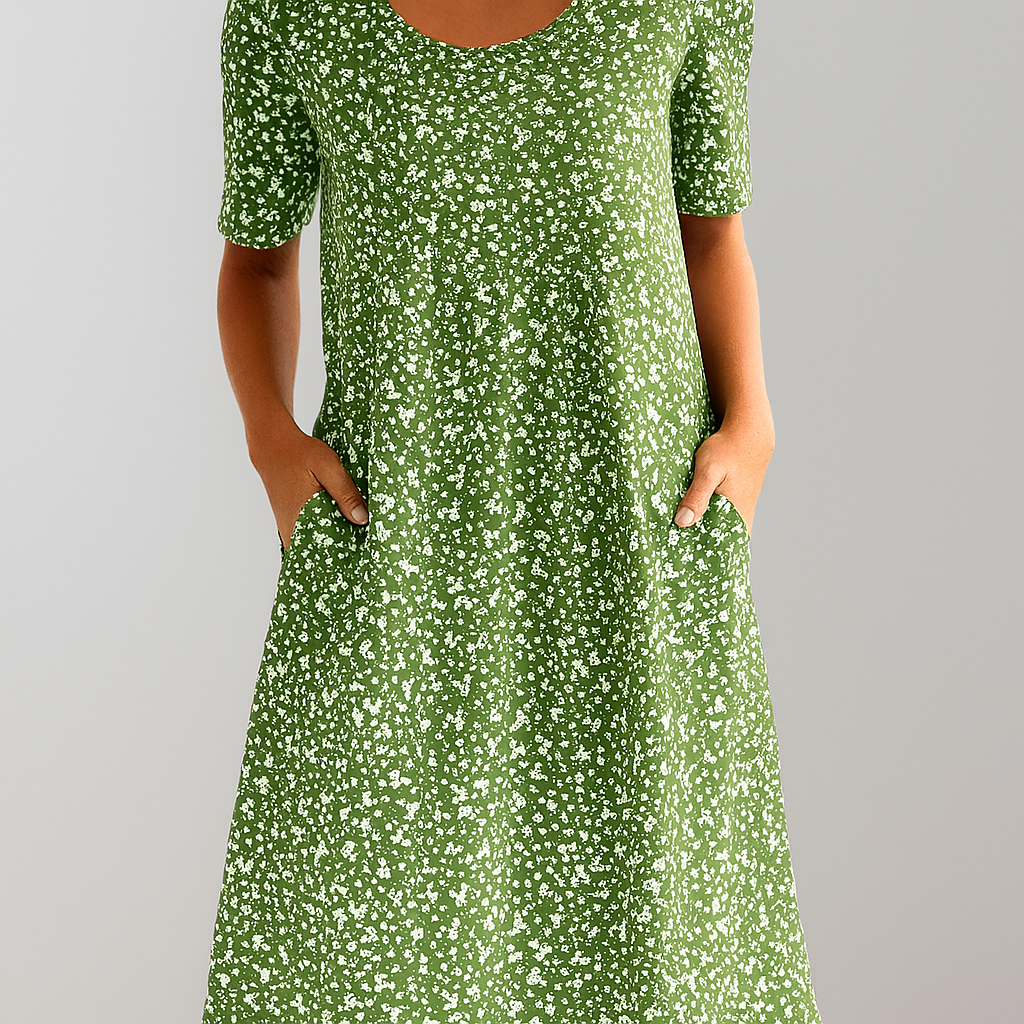 Women's High Waist Floral Midi Dress | With Pockets