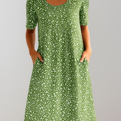 Women's High Waist Floral Midi Dress | With Pockets